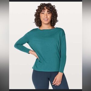 Lululemon- Sz 12- Back In Action LS- Pima Cotton- Desert Teal- EUC- W/ Pull Tag!